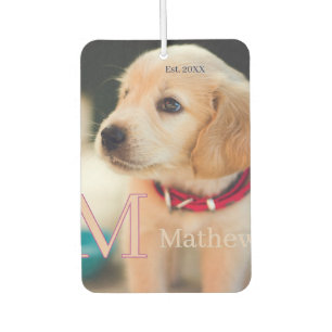 Désodorisant Pour Voiture photo de chien familier monogramme nom année d'éta