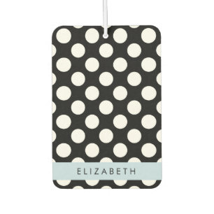 Désodorisant Pour Voiture Pois noirs et blancs, pointillés, Votre nom