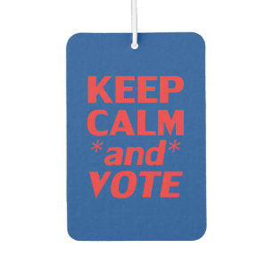 Désodorisant Pour Voiture Restez calme et votez en bleu et rouge typographie
