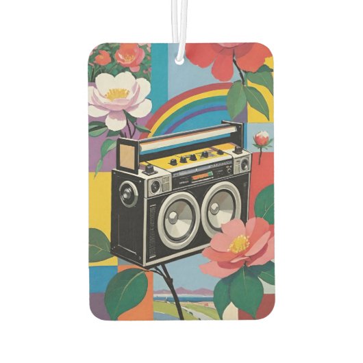 Désodorisant Pour Voiture Retro Boombox With Rainbows And Flowers (Dos)