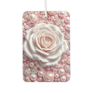 Désodorisant Pour Voiture Rose Blanche Élégante et Perles Roses Brillantes