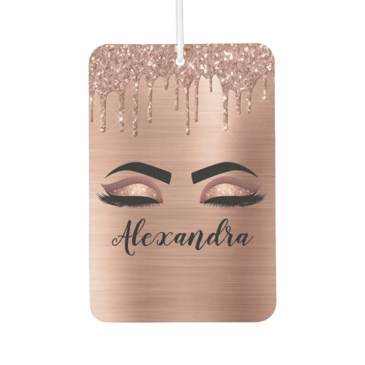 Désodorisant Pour Voiture Rose Gold Glitter Sparkle Eyelashes Monogram (Devant)