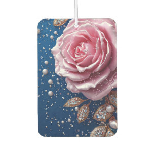 Désodorisant Pour Voiture Rose Rose Élégante avec Perles et Cristaux