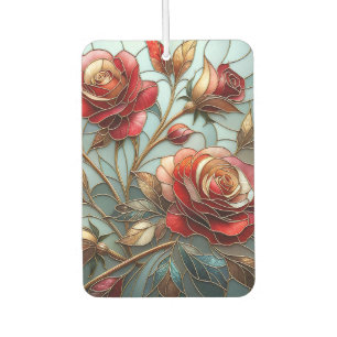 Désodorisant Pour Voiture Rose Rouge Élégante Vitrail Floral Accent Doré