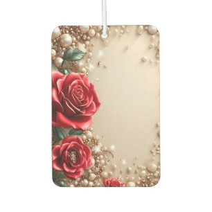 Désodorisant Pour Voiture Roses Rouges Élégantes Avec Ornements Dorés