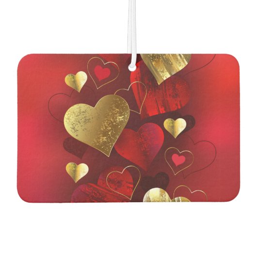 Désodorisant Pour Voiture Saint-Valentin dorés et rouges (Devant)