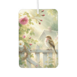 Désodorisant Pour Voiture Scène aquarelle de rose de jardin et d'oiseau