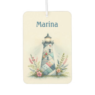 Désodorisant Pour Voiture Scène florale côtière du phare patchwork