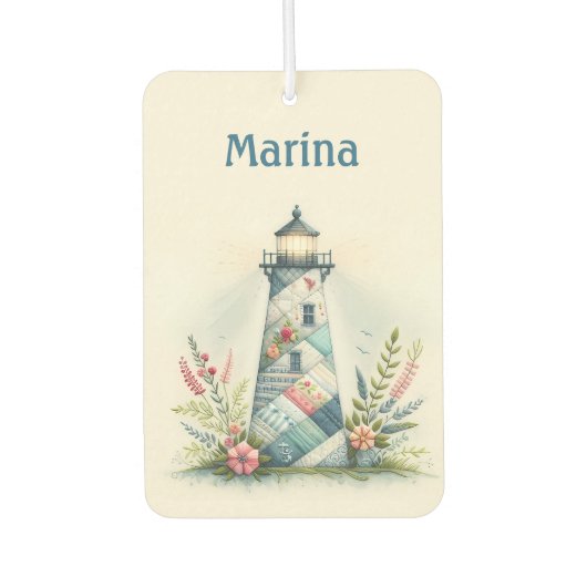 Désodorisant Pour Voiture Scène florale côtière du phare patchwork (Devant)