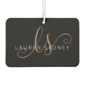 Désodorisant Pour Voiture Script féminin Black Gold moderne Monogramme (Dos)