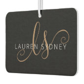 Désodorisant Pour Voiture Script féminin Black Gold moderne Monogramme (Gauche)