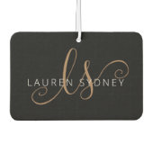 Désodorisant Pour Voiture Script féminin Black Gold moderne Monogramme (Devant)