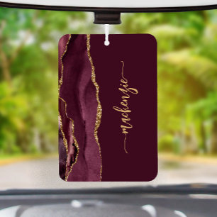 Désodorisant Pour Voiture Signature personnalisée Bourgogne Agate dorée