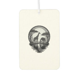Désodorisant Pour Voiture Silhouette de girafe vintage sous la lune Safari V