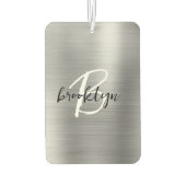 Désodorisant Pour Voiture Silver Brushed Metal Black White Script Monogram  (Dos)