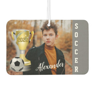 Désodorisant Pour Voiture Soccer Gris Moderne Sport Photo & Nom Pour Lui