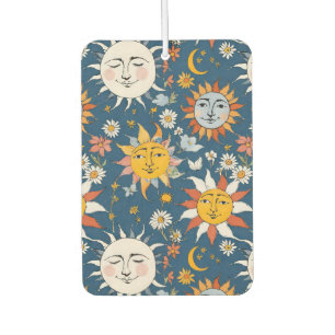Désodorisant Pour Voiture Soleil et Lune Floral en Bleus et Jaunes