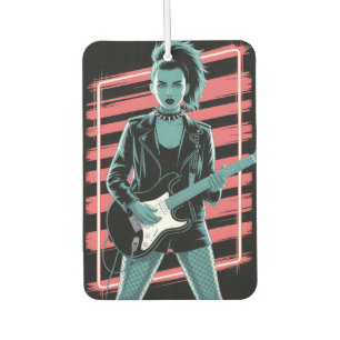 Désodorisant Pour Voiture Star de Rock Rebelle : Guitariste Féminine en Cuir