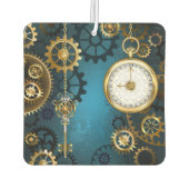 Désodorisant Pour Voiture Steampunk Arrière - plan turquoise avec Gears (Dos)