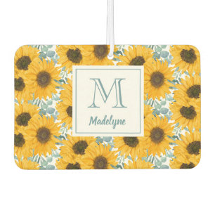 Désodorisant Pour Voiture Sunflower Floral Nom du monogramme Personnalisé