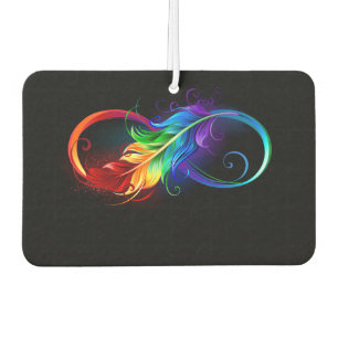 Désodorisant Pour Voiture Symbole d'infini avec plume arc-en-ciel