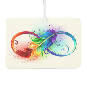 Désodorisant Pour Voiture Symbole d'infini avec plume arc-en-ciel