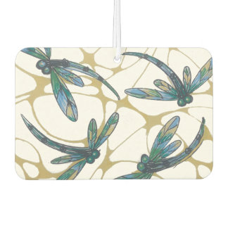Désodorisant Pour Voiture Teal & Emerald Dragonflies on Retro Yellow Groove