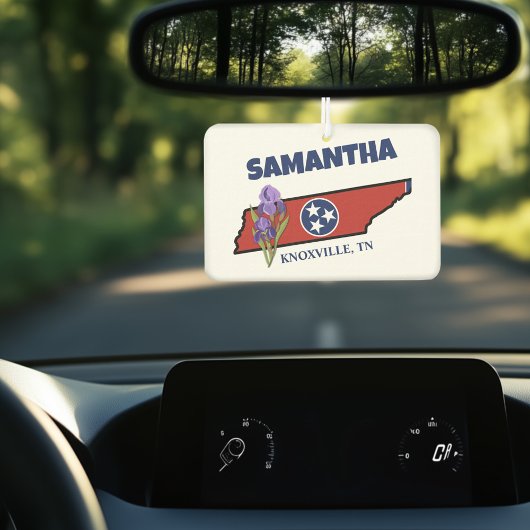Désodorisant Pour Voiture Tennessee Drapeau et Fleur pourpre Iris Texte pers