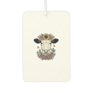 Désodorisant Pour Voiture Tête de vache florale dessin vintage gravure Desig