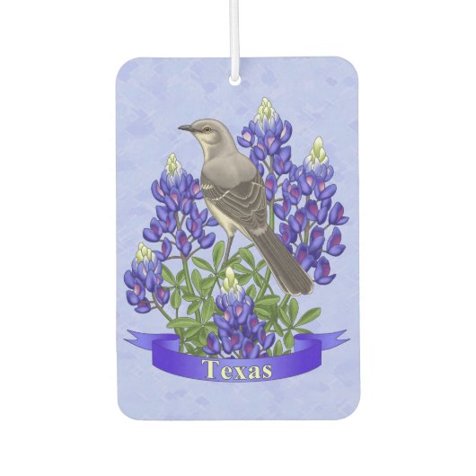 Désodorisant Pour Voiture Texas State Mockingbird & Bluebonnet Flower (Devant)
