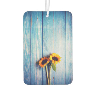 Désodorisant Pour Voiture Tournesol sur Mur en Bois Bleu