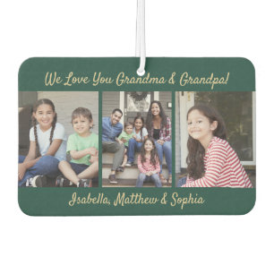 Désodorisant Pour Voiture Tout Texte Famille 4 Photo Collage Vert & Or Coeur