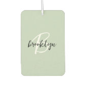 Désodorisant Pour Voiture Trendy Sage Green Black White Script Monogram (Devant)
