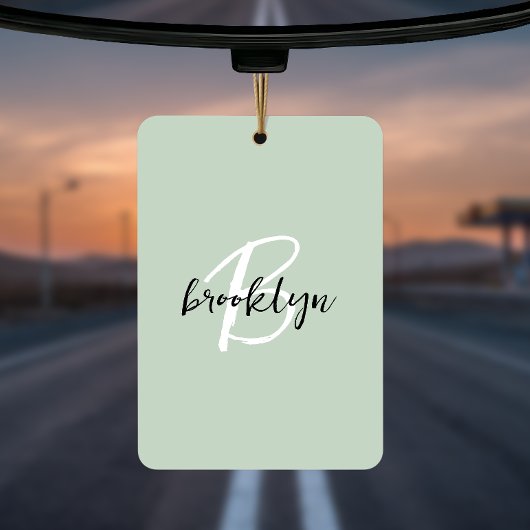 Désodorisant Pour Voiture Trendy Sage Green Black White Script Monogram 