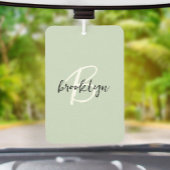 Désodorisant Pour Voiture Trendy Sage Green Black White Script Monogram 