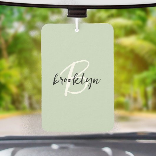 Désodorisant Pour Voiture Trendy Sage Green Black White Script Monogram