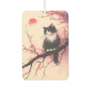 Désodorisant Pour Voiture Tuxedo Chat sur la fleur de cerise esthétique japo