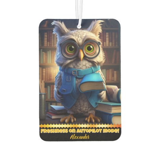 Désodorisant Pour Voiture Un chouette sage entouré de livres dans une biblio (Dos)