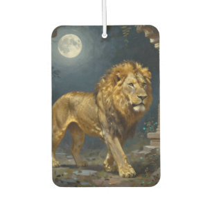 Désodorisant Pour Voiture Un lion doré et un tigre se promenant sous la lune