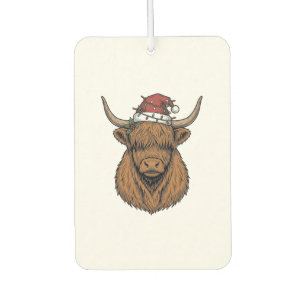 Désodorisant Pour Voiture Vache des Highlands de Noël Gravure Vintage Chapea