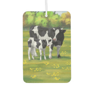 Désodorisant Pour Voiture Vache Holstein et veau mignon en pâturage d'été