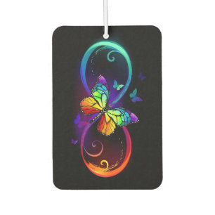 Désodorisant Pour Voiture Vibrant infinity with rainbow butterfly on black