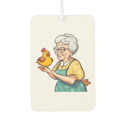 Désodorisant Pour Voiture vieille dame et un poulet (Devant)