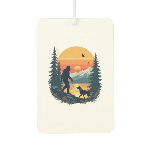 Désodorisant Pour Voiture Vintage Bigfoot Walking Dog Mountain Sunset Retro  (Devant)