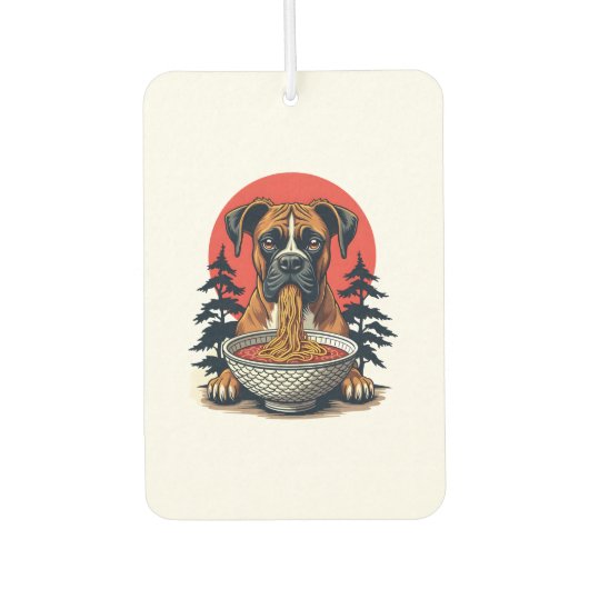 Désodorisant Pour Voiture Vintage Boxer Dog Eating Ramen Japanese Sunset Ill (Devant)