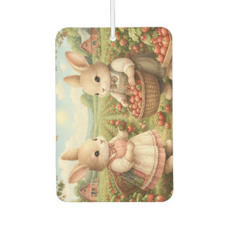 Désodorisant Pour Voiture Vintage Bunny Strawberry Field Cottagecore Illustr