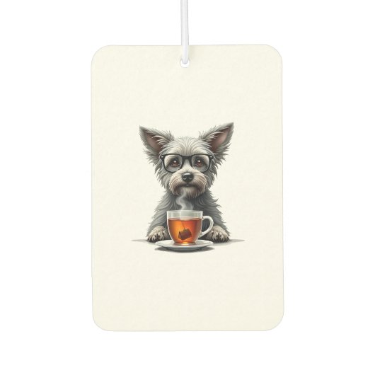 Désodorisant Pour Voiture Vintage Dog Holding Tea with Glasses Retro Pet Ill (Devant)