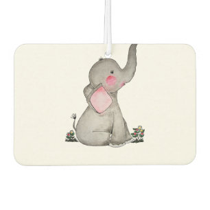 Désodorisant Pour Voiture Watercolor Cute Baby Elephant With Blush & Flowers