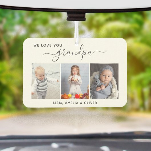 Désodorisant Pour Voiture We Love You Grandpa 3 Photo Gray Script