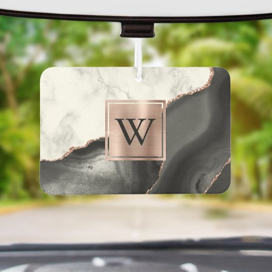 Désodorisant Pour Voiture White Marble Rose Gold Black Agate Monogram
